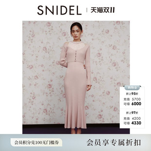 SNIDEL2026秋冬新品甜美蕾丝拼接露肩交叉针织连衣裙SWNO264417