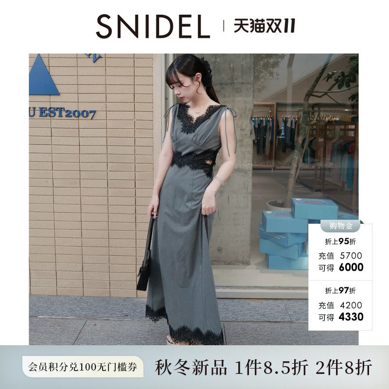 SNIDEL2026秋冬新品气质V领蕾丝钩花拼接无袖连衣裙SWFO264434