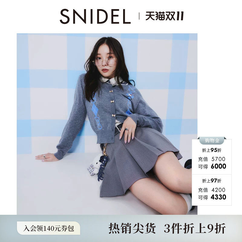 SNIDEL秋冬款百搭百褶半身裙学院风短裙裤含腰带SWFP254279
