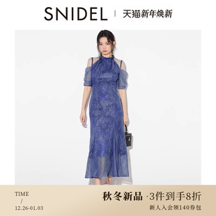 SNIDEL2025秋冬新品 连衣裙SWFO254145 优雅系带挂脖蕾丝钩花短袖