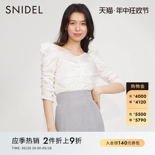 SWFB231228 蕾丝刺绣衬衫 优雅透视V领泡泡袖 SNIDEL春夏款