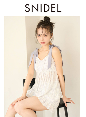 SNIDEL HOME2025春夏新品蝴蝶结肩带印花吊带短裤套装SHFO251077
