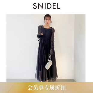 SNIDEL2026春夏新品 收腰压褶网纱连衣裙SWFO261072 气质两穿长袖