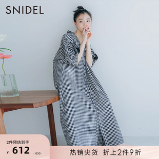 睡裙SHFO234006 SNIDEL HOME秋冬翻领纯色蕾丝镂空长款