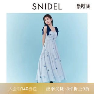 SNIDEL2025秋冬新品 甜美蝴蝶结肩带花朵印花吊带连衣裙SWFO254330