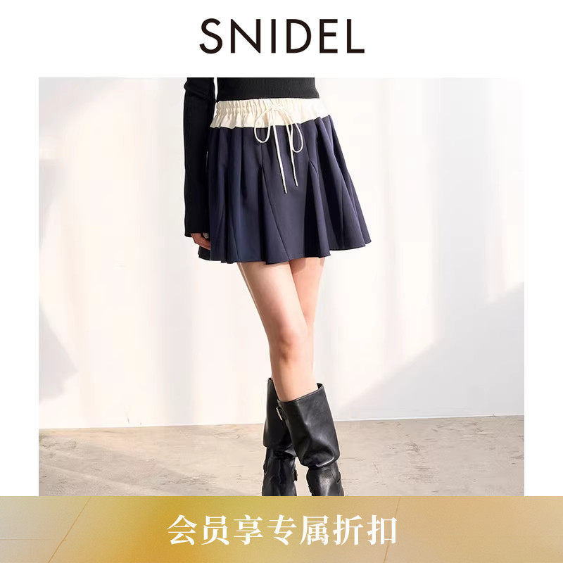 SNIDEL2026春夏新品甜美系带松紧腰A字半身裙短裙裤SWFP261043