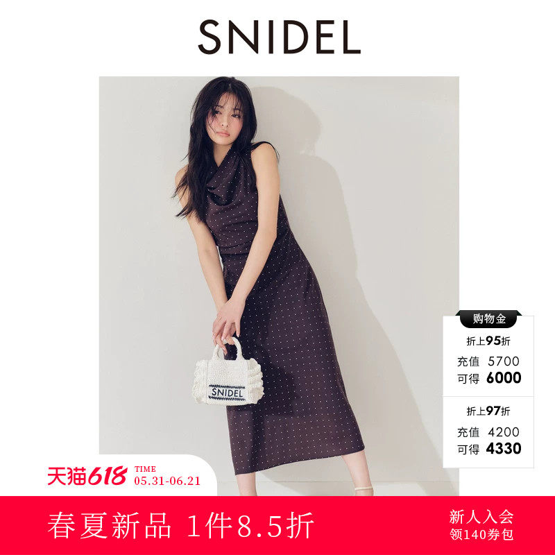 SNIDEL2026春夏新品优雅荡领无袖收腰波点直筒连衣裙SWFO261142