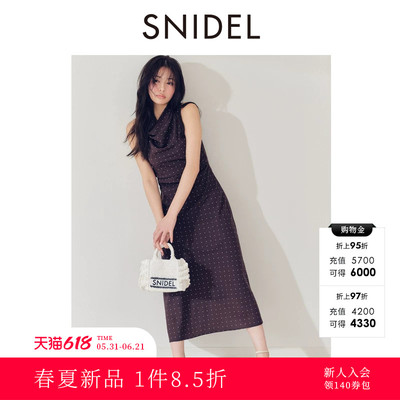 SNIDEL2026春夏新品优雅荡领无袖收腰波点直筒连衣裙SWFO261142