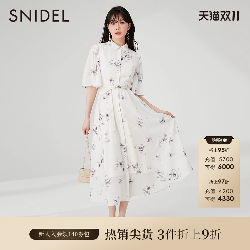 SNIDEL优雅翻领碎花衬衫连衣裙