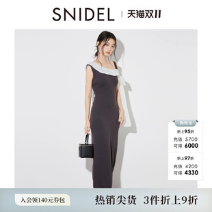 SNIDEL秋冬款优雅蝴蝶结肩带无袖修身针织连衣裙SWNO254026