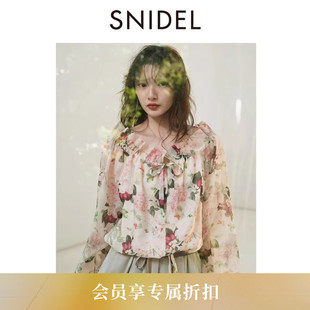 SNIDEL2026春夏新品 SWFB261096 纽约植物园联名系带印花荷叶边衬衫
