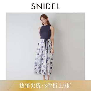 圆领无袖 腰带印花连衣裙SWNO254337 优雅时尚 SNIDEL2025秋冬新品