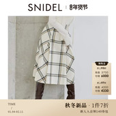 压褶A字经典 SNIDEL2025秋冬新品 高腰中长款 格纹半身裙SWFS254144