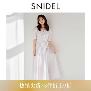系带收腰衬衫 连衣裙SWFO251131 优雅V领泡泡袖 SNIDEL春夏款