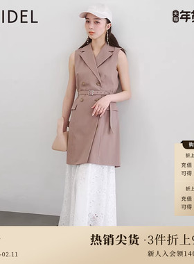 SNIDEL春夏款甜酷无袖双排扣腰带马甲式连衣裙SWFO231216