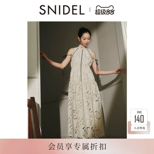 SNIDEL2026秋冬新品立领无袖蕾丝镂空钩花绑带连衣裙SWFO264007