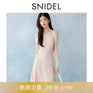 SNIDEL春夏款甜美V领吊带露肩短款收腰连衣裙SWCO252305