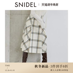 格纹半身裙SWFS254144 压褶A字经典 SNIDEL2025秋冬新品 高腰中长款