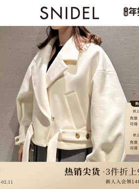 SNIDEL春夏款淑女气质翻领腰带短款毛呢夹克外套SWFC251007