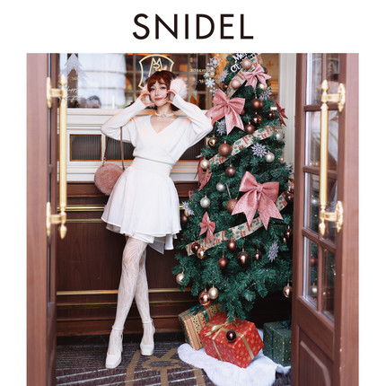 SNIDEL2025秋冬新品纯色甜美V领针织衫半身短裙裤套装SWNO255302