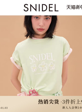 SNIDEL2025春夏新品休闲百搭LOGO花卉刺绣圆领短袖T恤SWCT252018