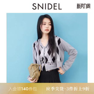 格纹针织开衫 复古圆领长袖 外套SWNT254289 时尚 SNIDEL2025秋冬新品