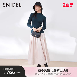 SNIDEL秋冬款甜美淑女针织拼接薄纱系带连衣裙SWNO225058