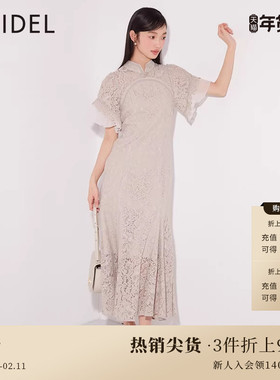 SNIDEL秋冬优雅立领飞袖镂空刺绣蕾丝连衣裙SWFO234144