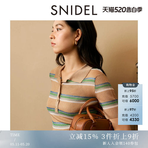 SNIDEL翻领纽扣短袖针织上衣