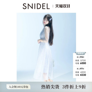 SNIDEL秋冬款优雅圆领七分袖收腰微透蕾丝钩花连衣裙SWFO255041