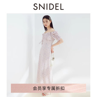 SNIDEL2024春夏新品甜美吊带一字肩收腰印花茶歇连衣裙SWFO242033