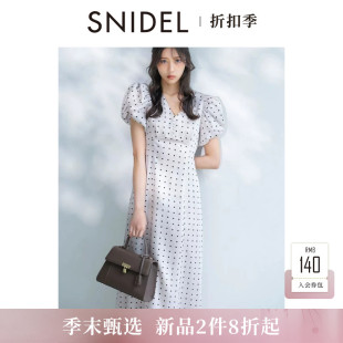SNIDEL2026春夏新品时尚优雅V领泡泡袖收腰波点连衣裙SWFO262137