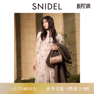 SNIDEL2025秋冬新品 系带百褶印花蛋糕连衣裙SWFO255038 优雅泡泡袖