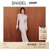 长袖 SNIDEL2025秋冬新品 优雅翻领修身 纯色针织连衣裙SWNO254189