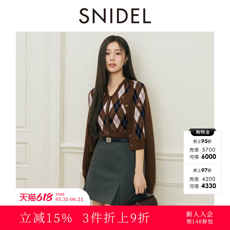 SNIDEL2025秋冬新品时尚高腰小开叉半身裙短裙裤含腰带SWFP254274