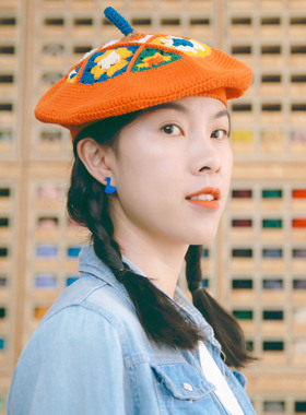 祖母彩色手工针织毛线画家帽子