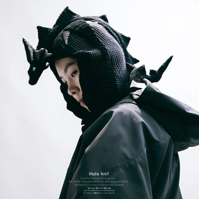 暗影 鬣鬃黑龙帽子鼹鼠原创设计手工针织巴拉克拉法龙年礼物帽子