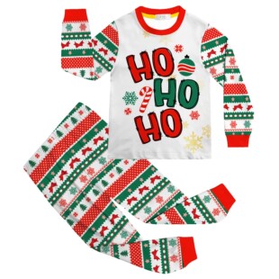 圣诞主题儿童睡衣套装男童女童家居服两件套HOHO印花长袖上衣裤子