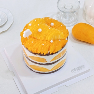 芒果多多百香果生日蛋糕纯动物奶油低糖生日水果蛋糕青岛同城配送