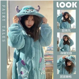 唐老鸭睡衣可爱加厚长毛绒秋冬季珊瑚绒长款睡袍女学生睡裙可外穿