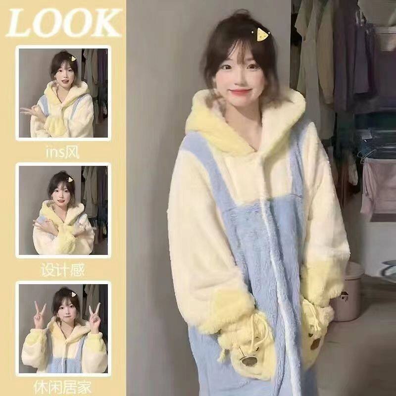 睡衣女春秋冬季珊瑚绒睡袍情侣男睡衣/家居服套装