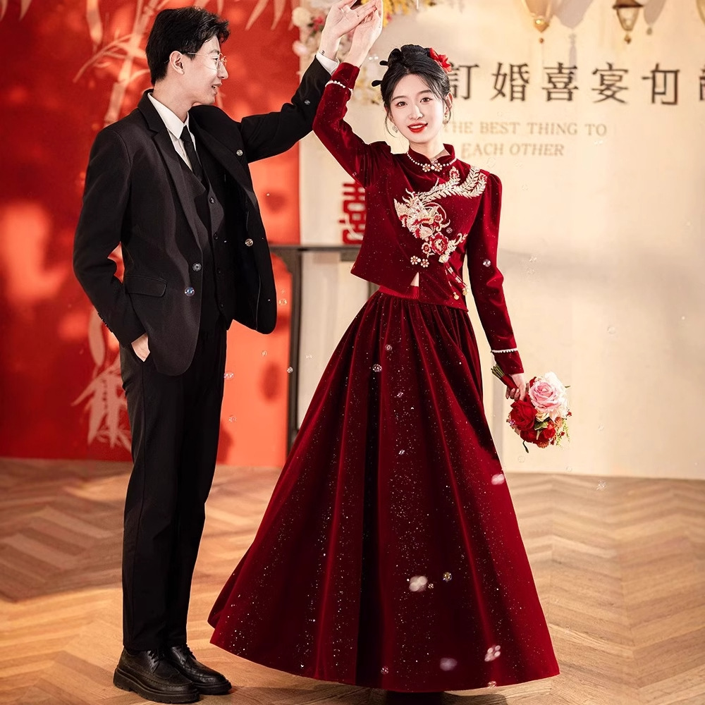 旗袍敬酒服新娘2025新款红色新中式结婚回门宴会订婚礼服裙女婚服