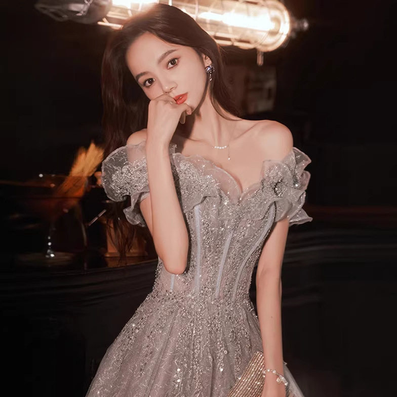 晚礼服女重工2026新款法式一字肩气质名媛公主风生日成人礼连衣裙图片