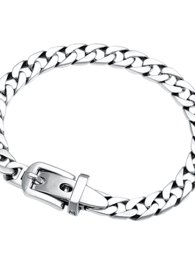 富贵鹿男士粗款光面刻字银手链