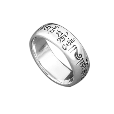 六字真言戒指纯银复古做旧情侣