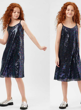 外贸原单女童闪亮亮片吊带连衣裙 bilingbiling儿童礼服裙子鑫