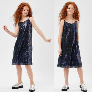 外贸原单女童闪亮亮片吊带连衣裙 bilingbiling儿童礼服裙子鑫