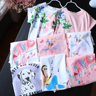 女童夏装百搭美貌洋气花朵短袖T恤 打底衫小中大童