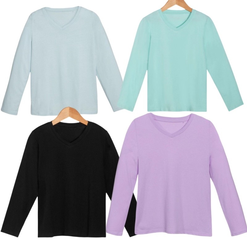 外贸原单男女童纯色百搭V领长袖T恤衫纯棉舒适透气打底衫中大童鑫