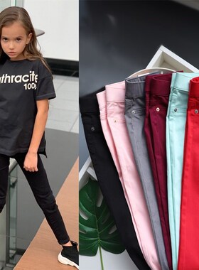 j墙裂推荐美系女童春装百搭多色松紧腰铅笔弹力小脚裤中大童琦